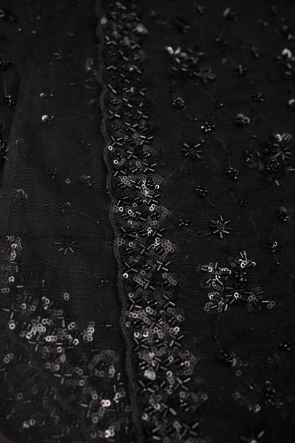 Party Wear Net Saree with Sequins & Ready to wear blouse - Black