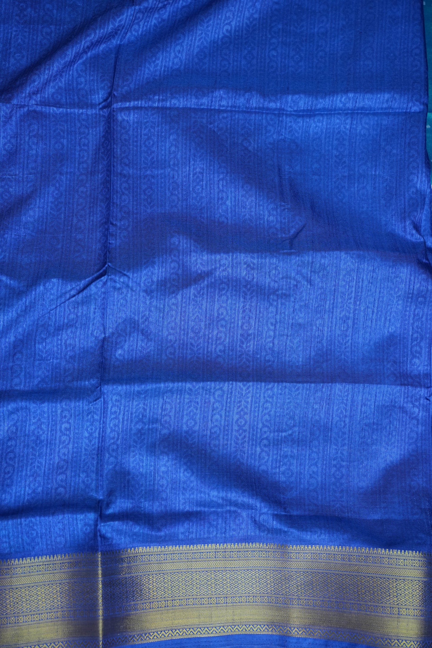Teal Blue Semi Silk Saree with Traditional Ikat-Inspired Woven Motifs & Designer Pallu