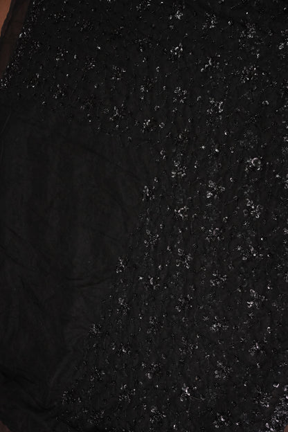 Party Wear Net Saree with Sequins & Ready to wear blouse - Black