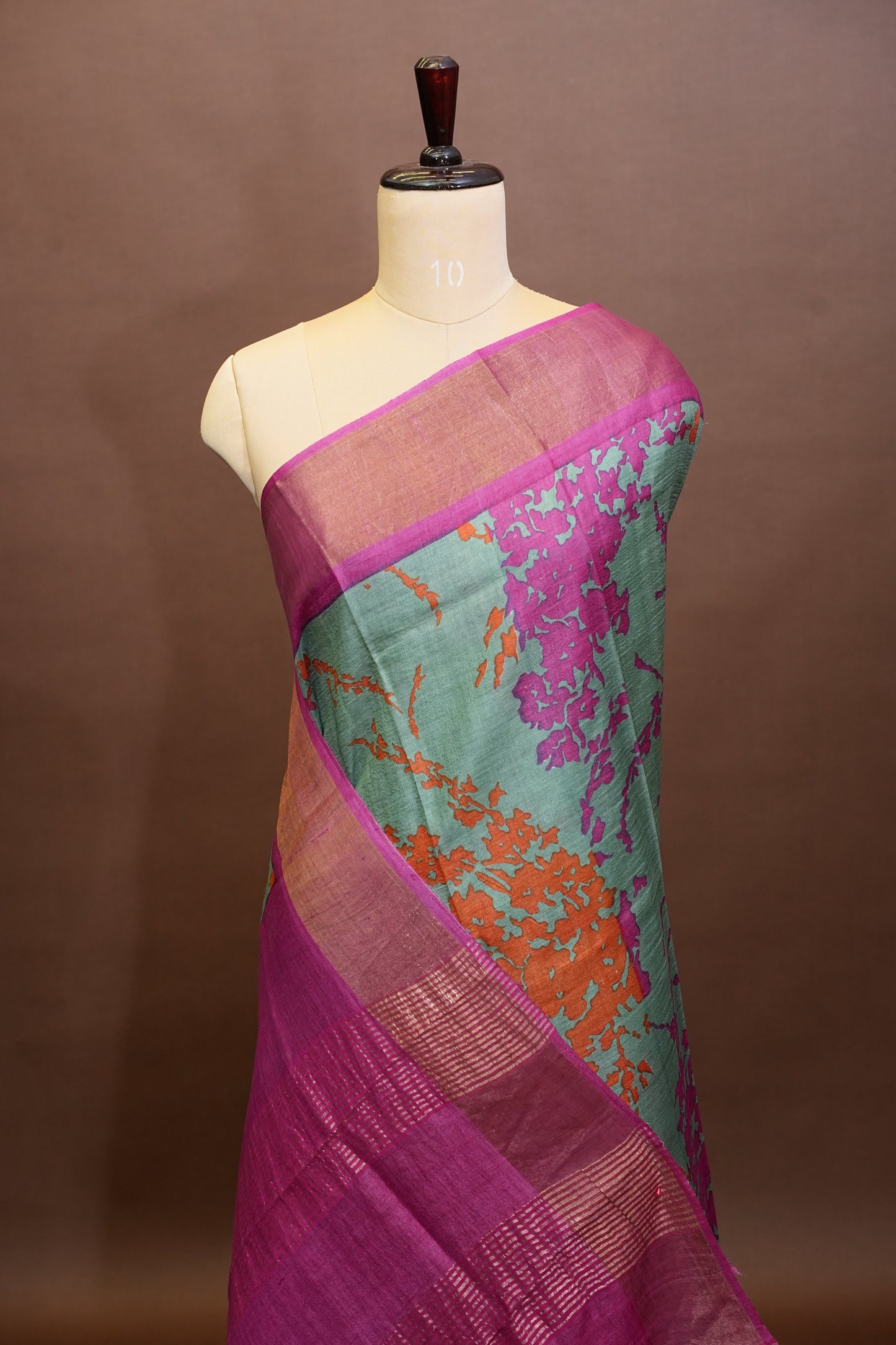 Floral Printed Pure Tussar Silk Saree-Teal Green|Silk Mark Certificate
