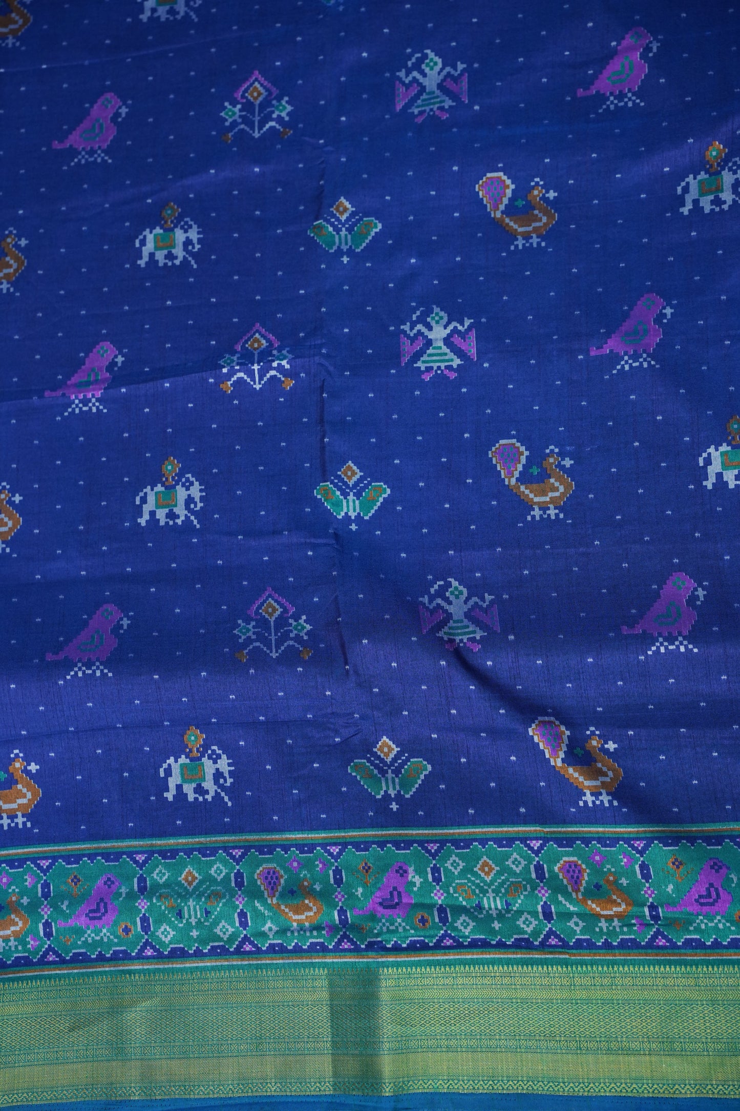 Royal Blue Semi Silk Saree with Traditional Ikat-Inspired Woven Motifs & Designer Pallu