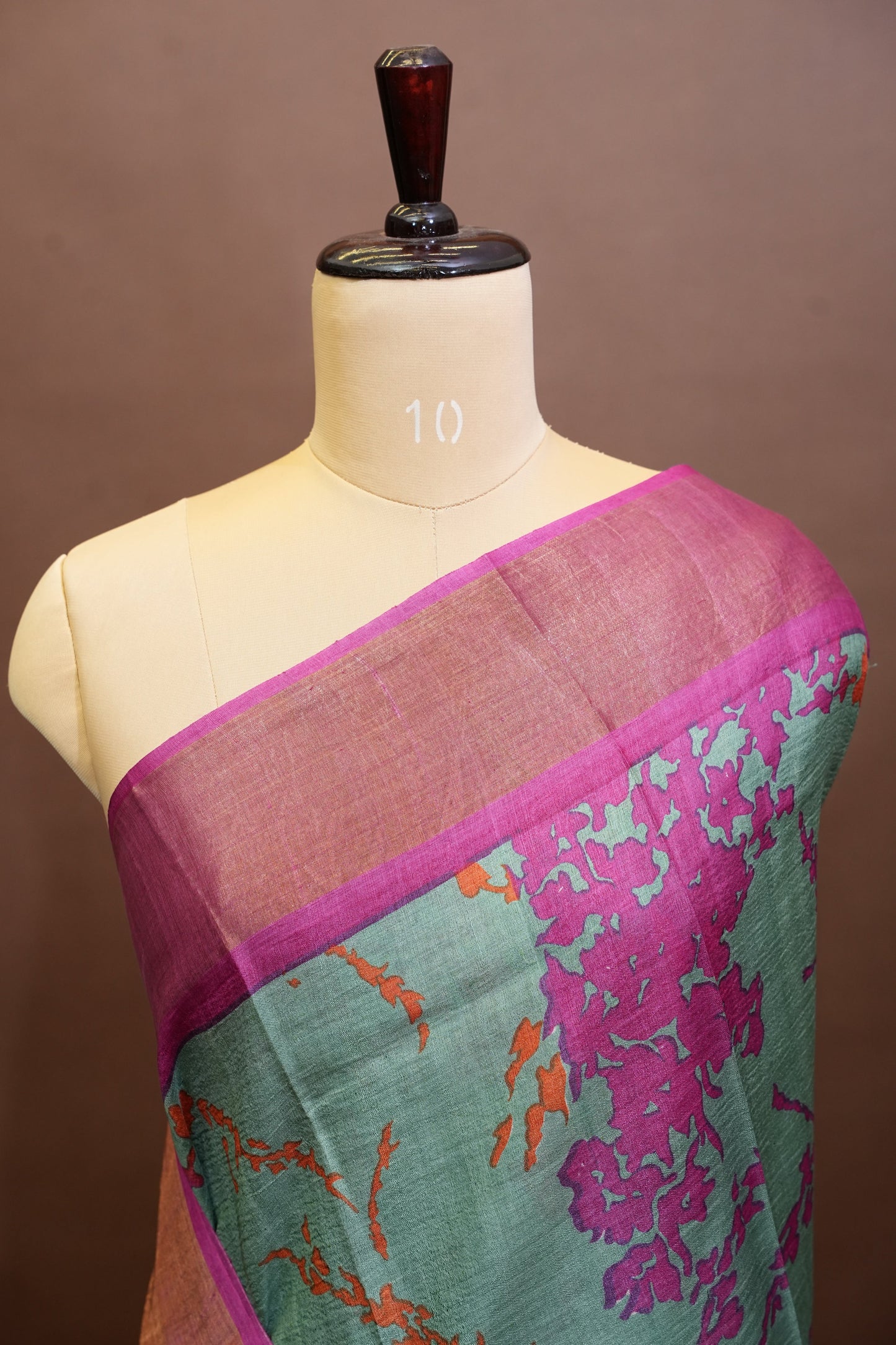 Floral Printed Pure Tussar Silk Saree-Teal Green|Silk Mark Certificate