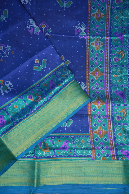 Royal Blue Semi Silk Saree with Traditional Ikat-Inspired Woven Motifs & Designer Pallu
