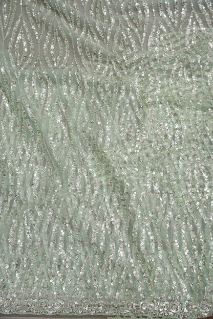 Party Wear Saree with Silver Bead & Sequin Embellishments - Mint Green