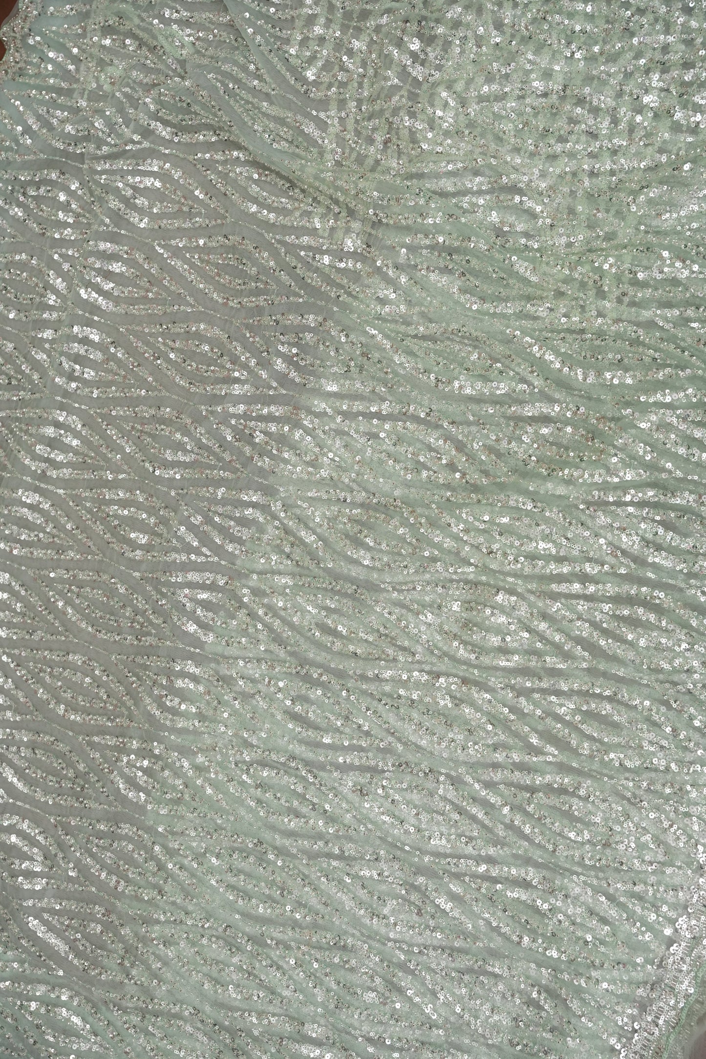 Party Wear Saree with Silver Bead & Sequin Embellishments - Mint Green
