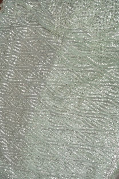 Party Wear Saree with Silver Bead & Sequin Embellishments - Mint Green