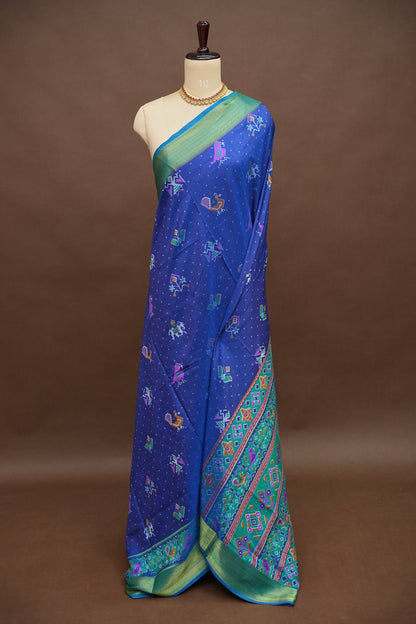 Royal Blue Semi Silk Saree with Traditional Ikat-Inspired Woven Motifs & Designer Pallu