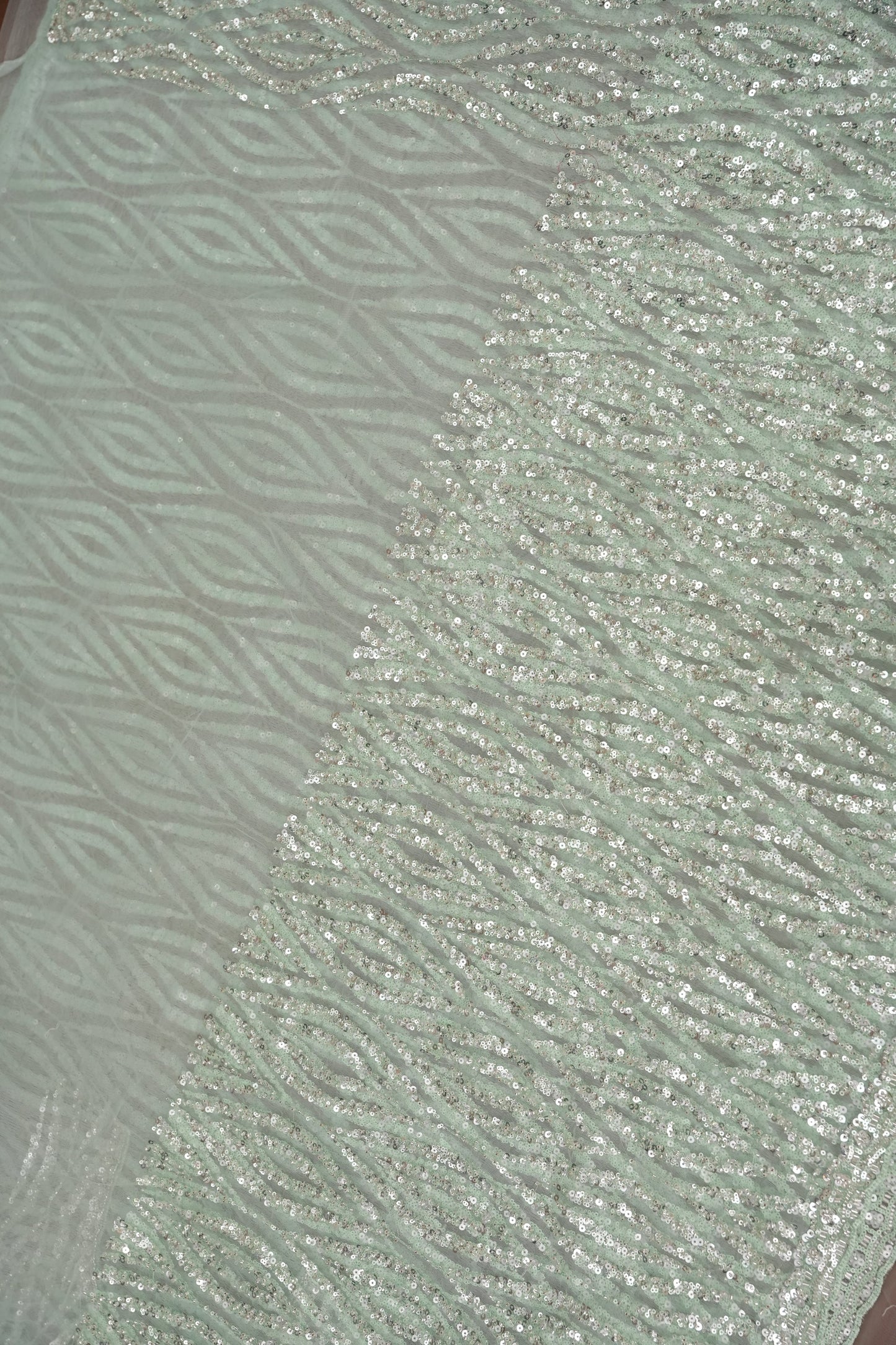 Party Wear Saree with Silver Bead & Sequin Embellishments - Mint Green