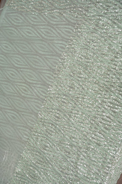 Party Wear Saree with Silver Bead & Sequin Embellishments - Mint Green