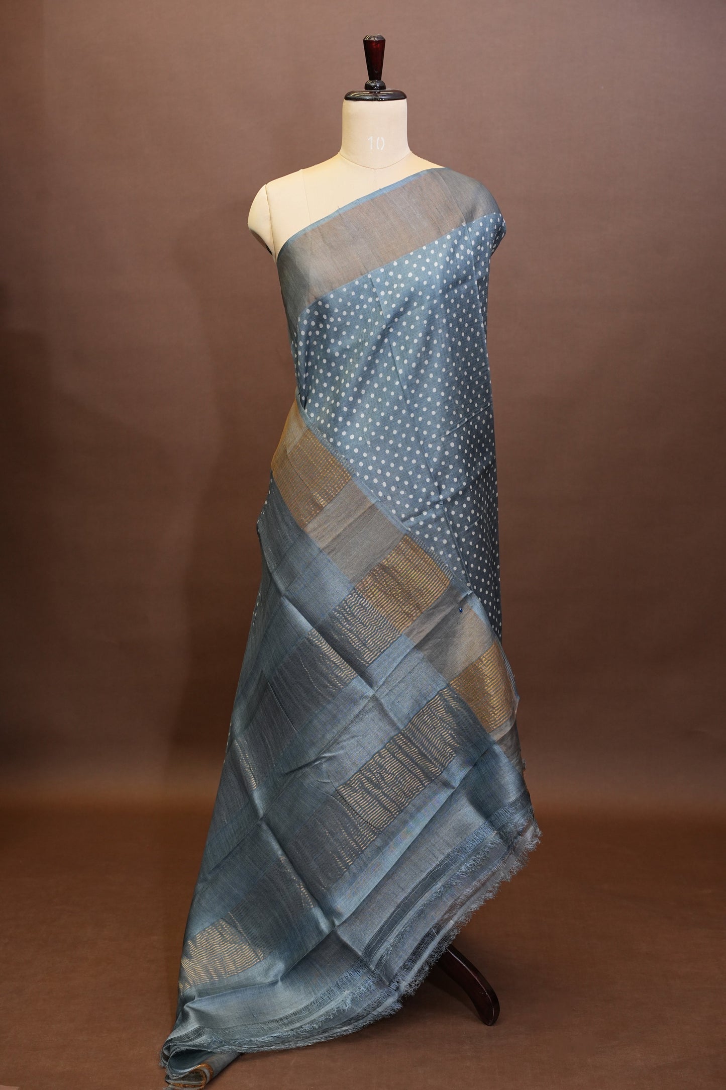 Geometric Patterned Pure Tussar Silk Saree-Grey|Silk Mark Certificate