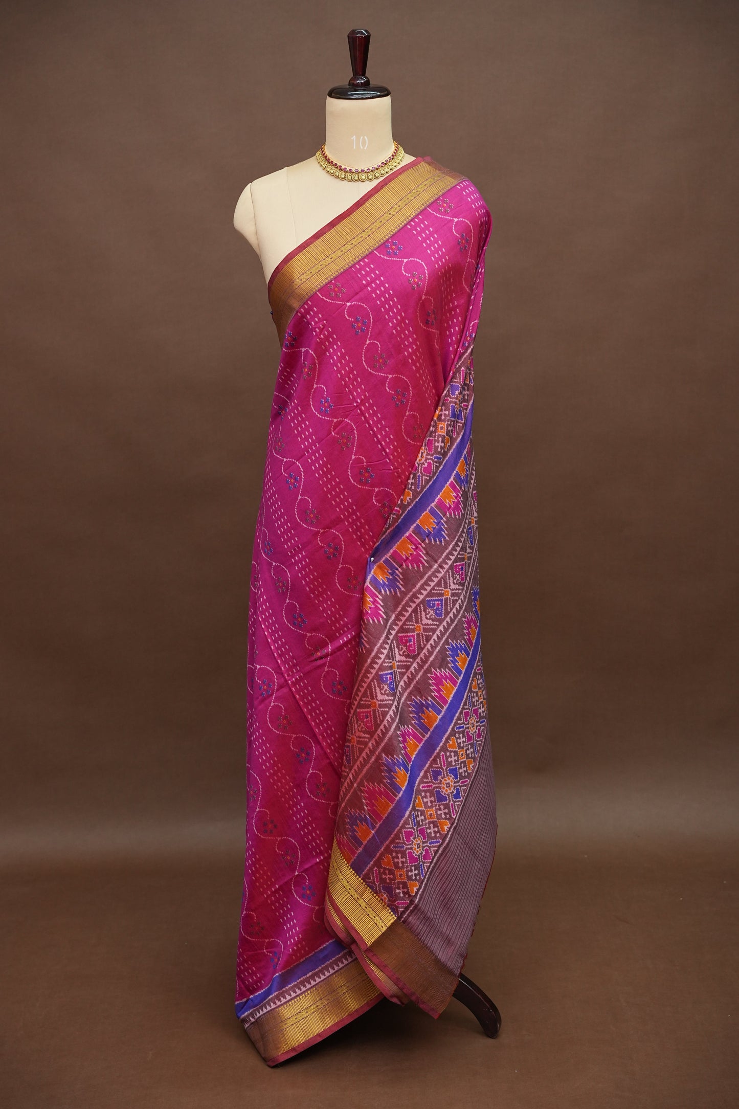 Magenta Pink Semi Silk Saree with Elegant Ikat-Inspired Weaves & Designer Pallu