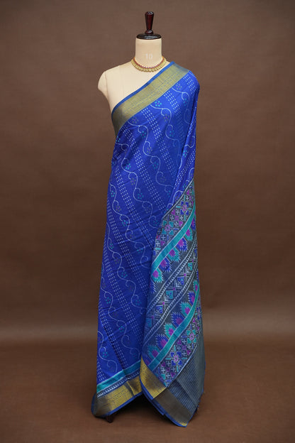 Royal Blue Semi Silk Saree with Elegant Ikat-Inspired Weaves & Designer Pallu