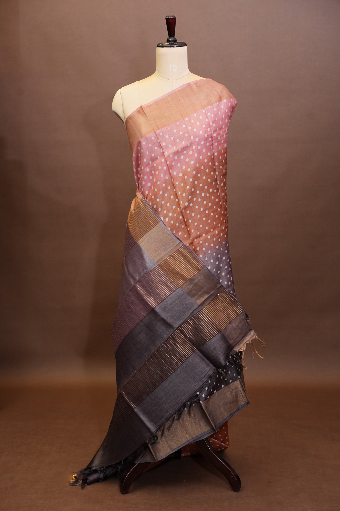 Geometric Patterned Pure Tussar Silk Saree-Multitoned|Silk Mark Certificate