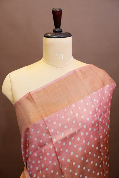 Geometric Patterned Pure Tussar Silk Saree-Multitoned|Silk Mark Certificate