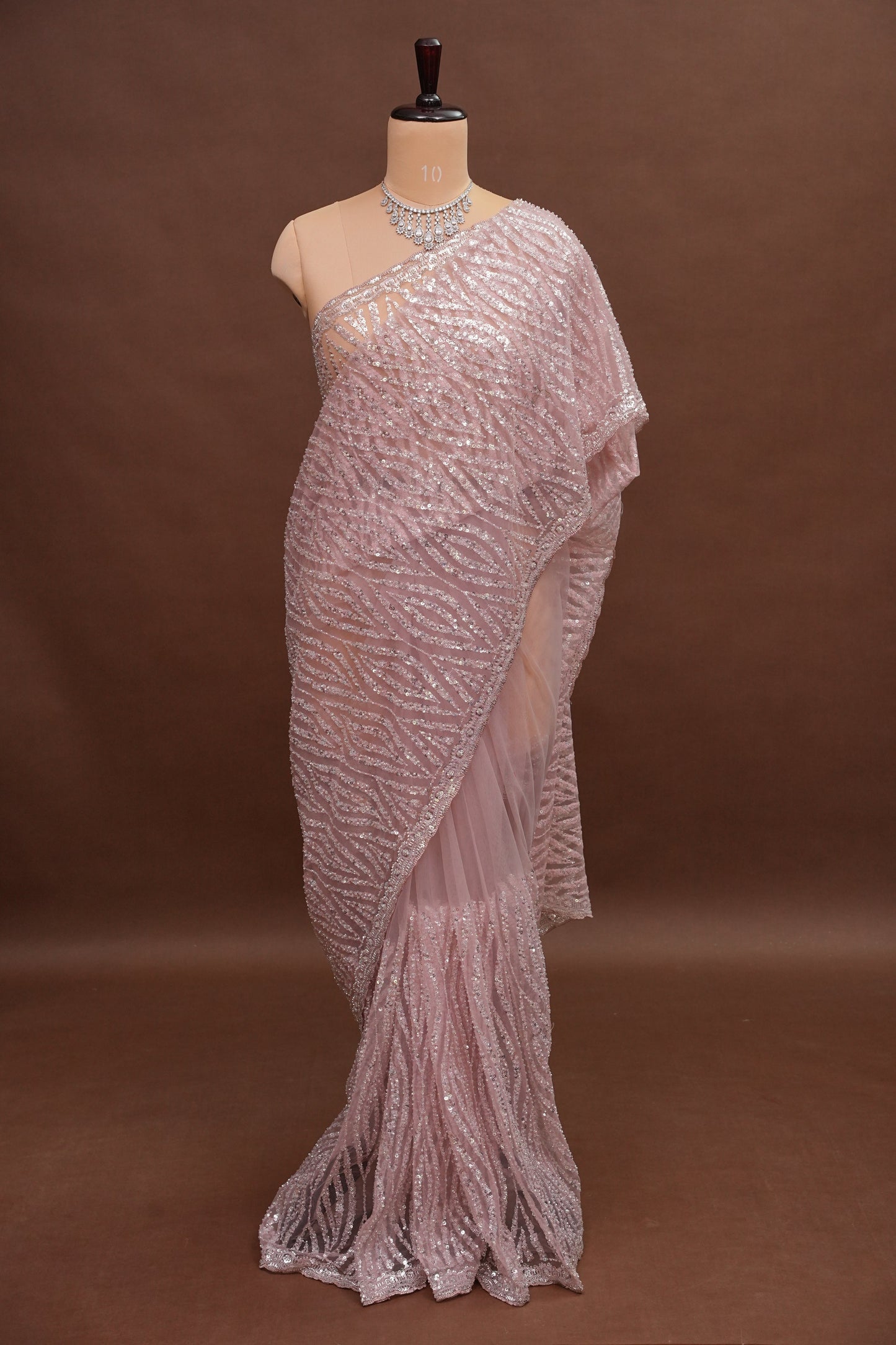 Party Wear Saree with All-Over Silver Bead & Sequin Embellishments - Blush Pink