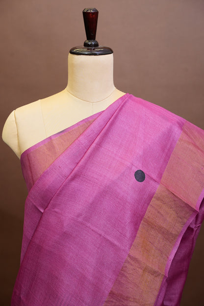 Geometric Patterned Pure Tussar Silk Saree-Pink|Silk Mark Certificate