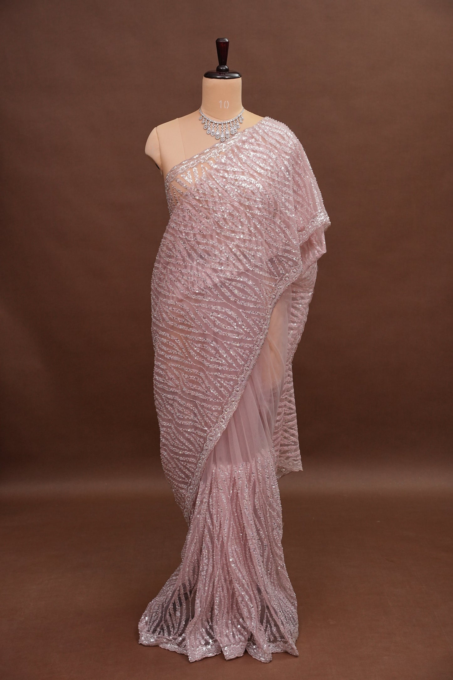 Party Wear Saree with All-Over Silver Bead & Sequin Embellishments - Blush Pink