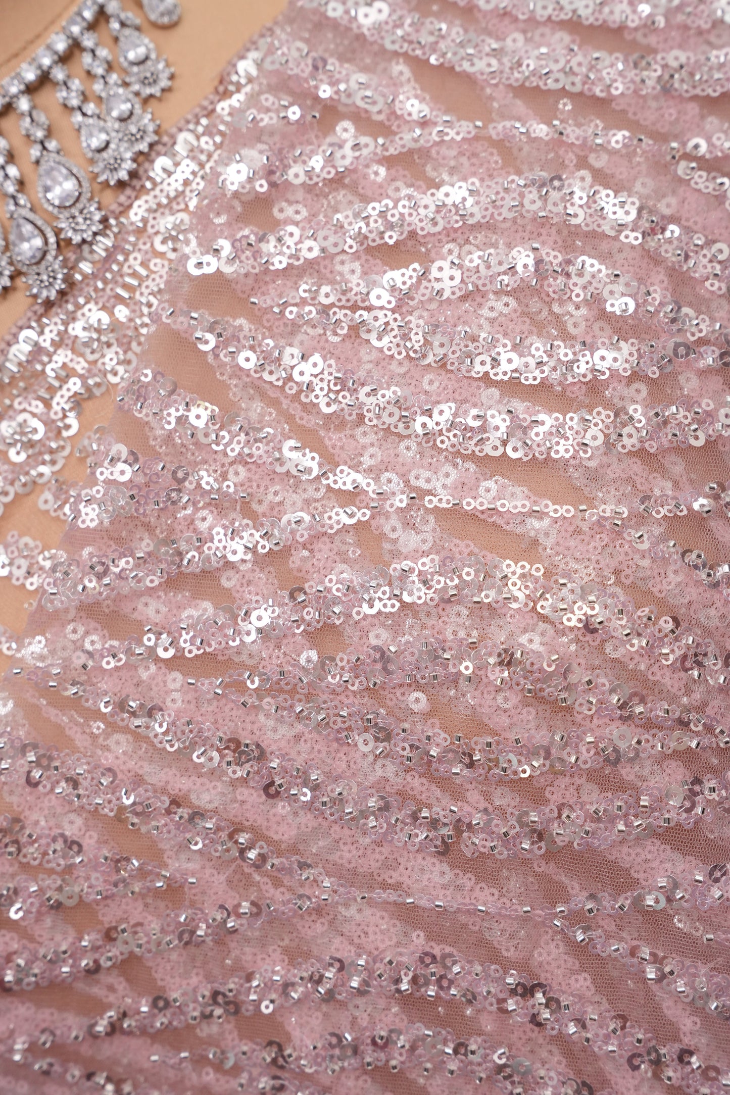 Party Wear Saree with All-Over Silver Bead & Sequin Embellishments - Blush Pink