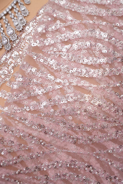 Party Wear Saree with All-Over Silver Bead & Sequin Embellishments - Blush Pink
