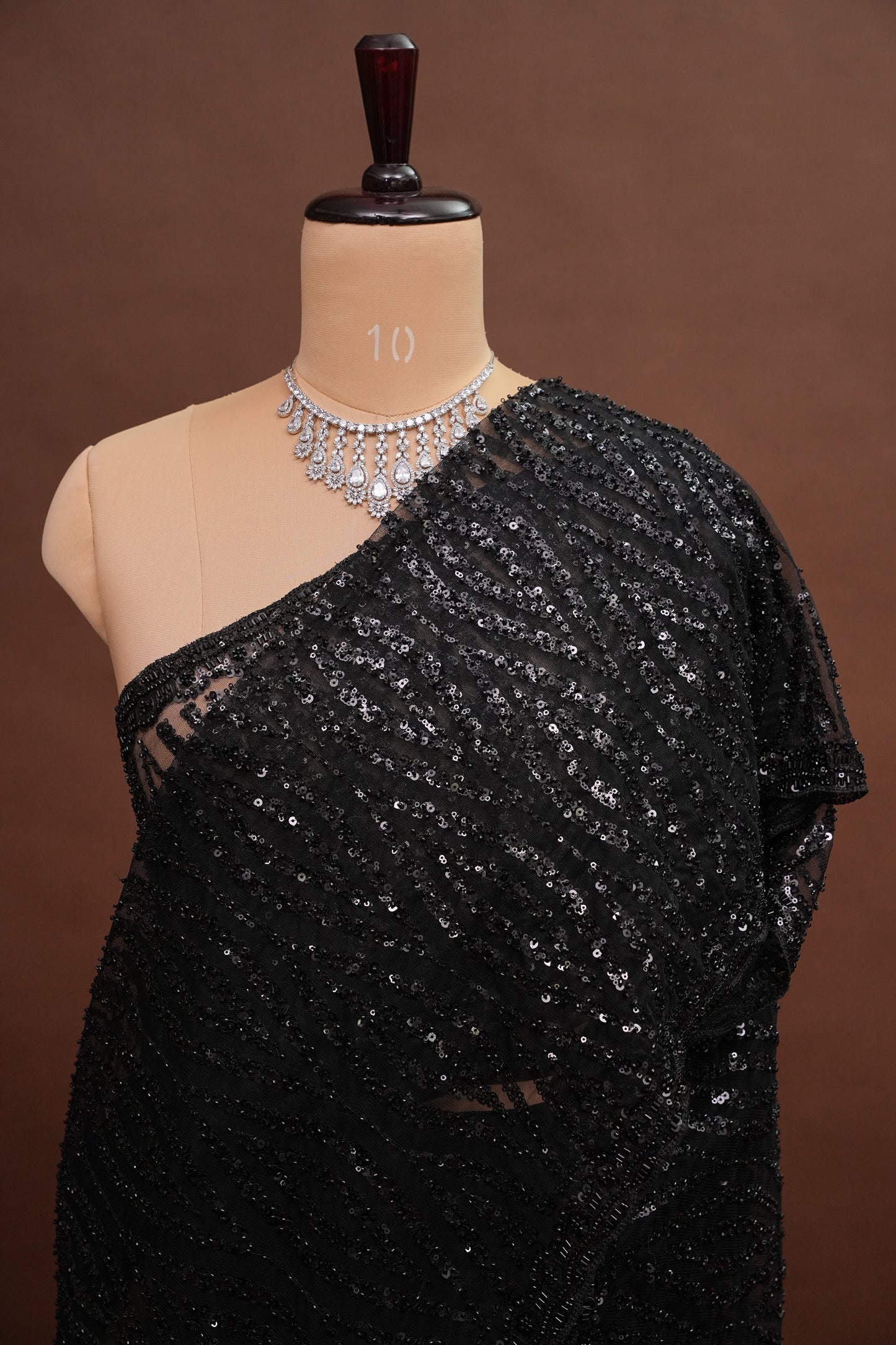 Party Wear Saree with Silver Bead & Sequin Embellishments - Black