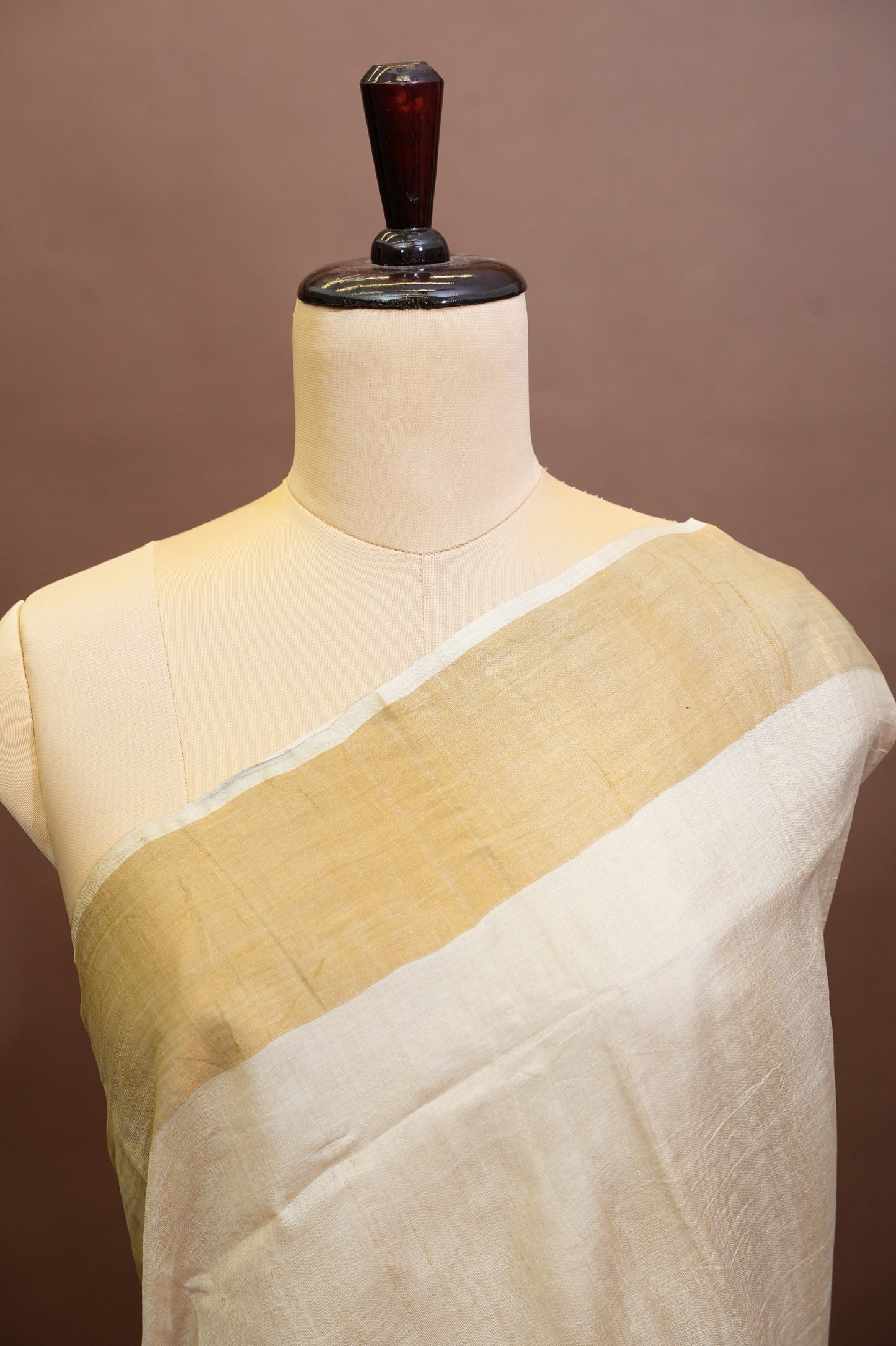 Floral Printed Pure Tussar Silk Saree-Half white|Silk Mark Certificate