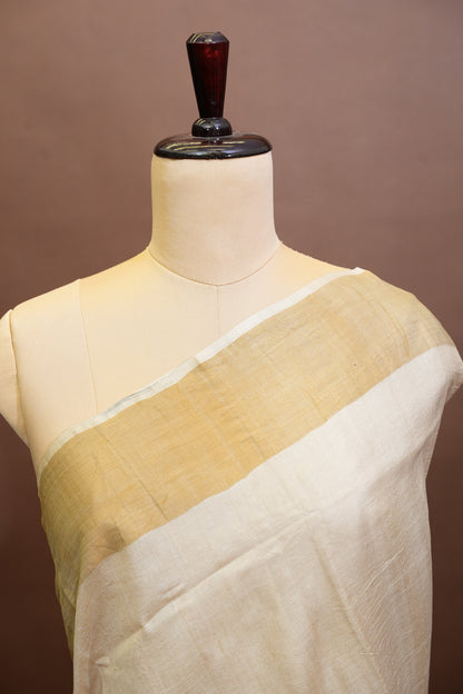 Floral Printed Pure Tussar Silk Saree-Half white|Silk Mark Certificate