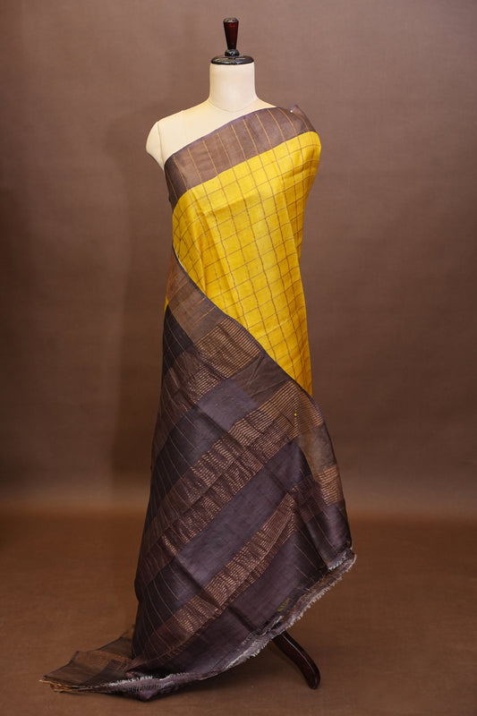 Pure Tussar Silk Saree with Handpainted Blouse-|Silk Mark Certified
