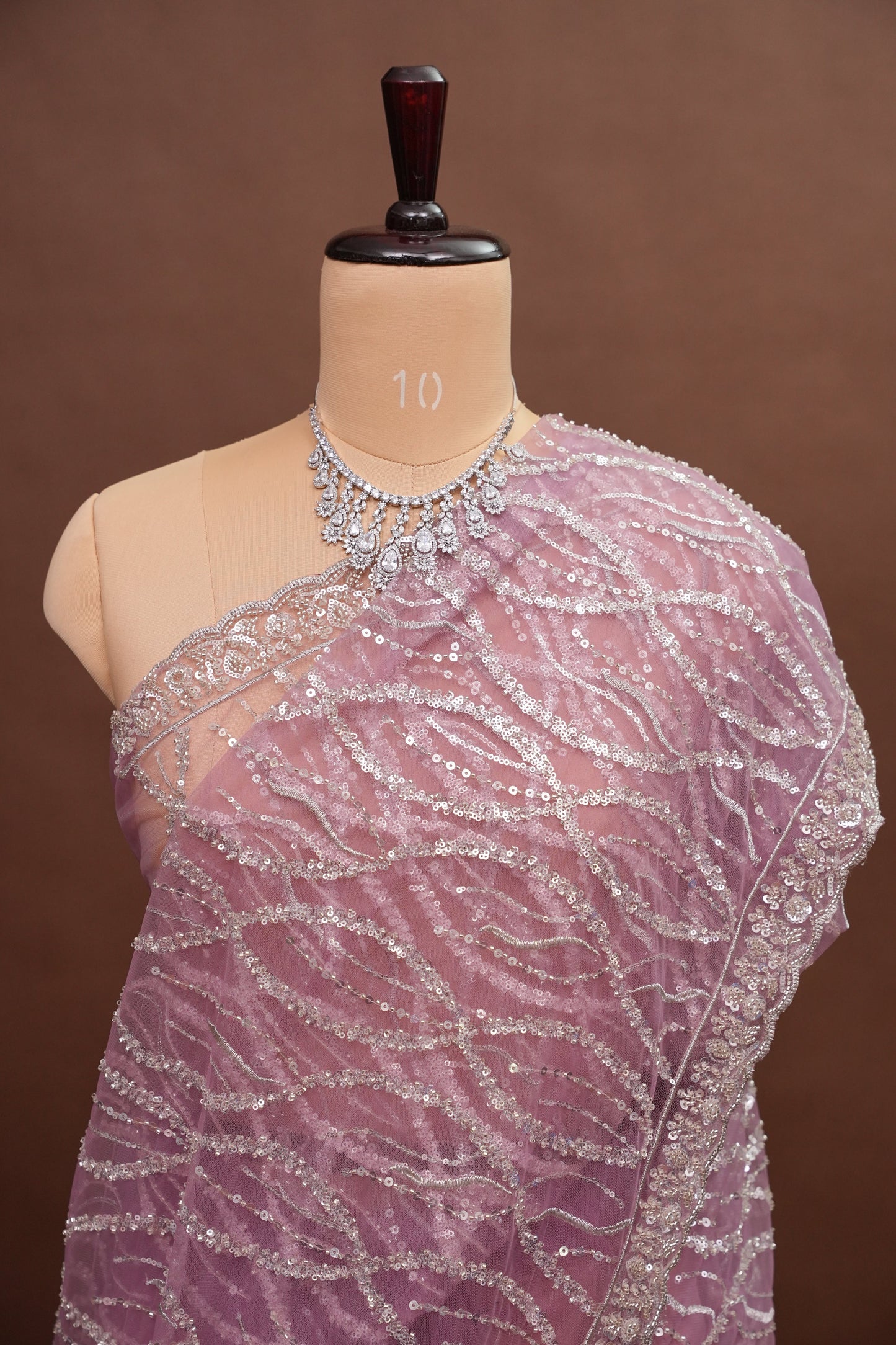 Party Wear Saree with Silver Bead & Sequin Embroidery - Blush Pink