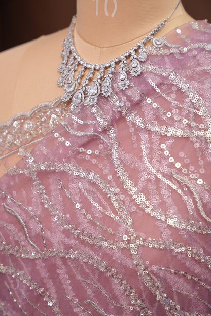 Party Wear Saree with Silver Bead & Sequin Embroidery - Blush Pink