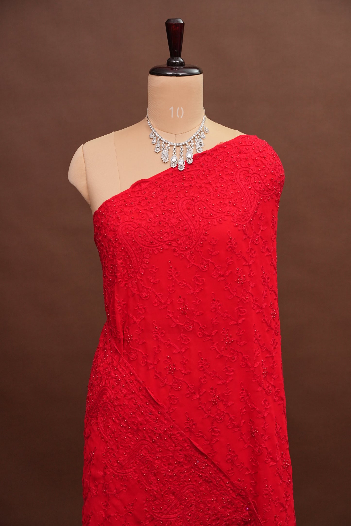 Party Wear Georgette Saree with Tone-on-Tone Embroidery - Scarlet Red