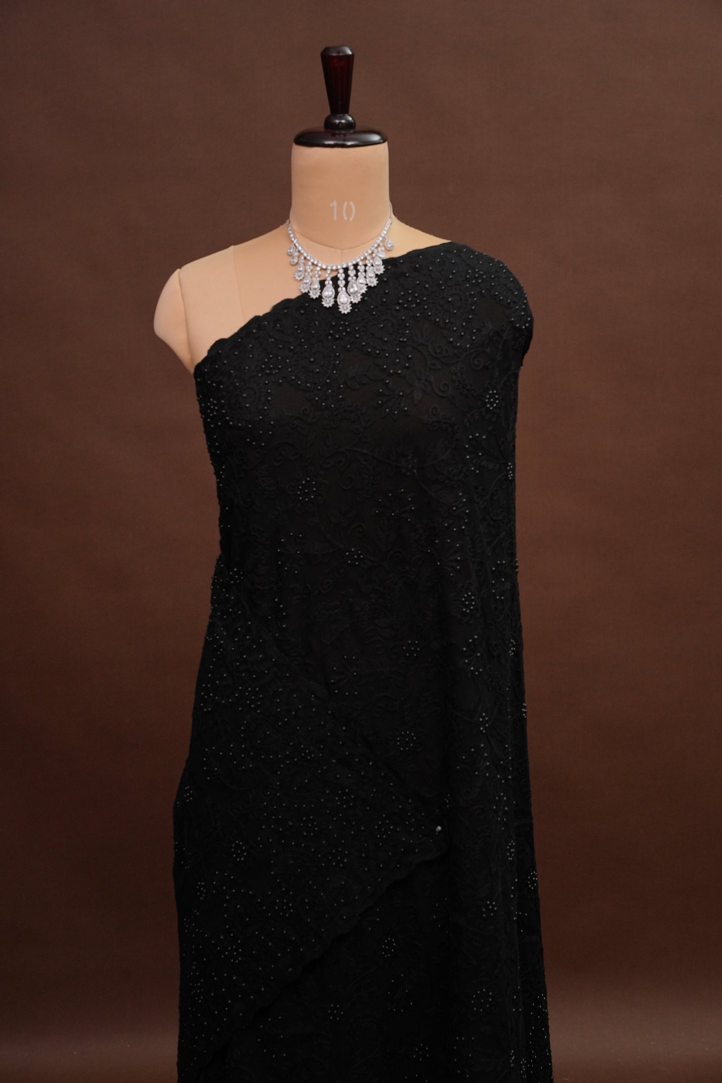 Party Wear Georgette Saree with Self-Tone Embroidery - Black