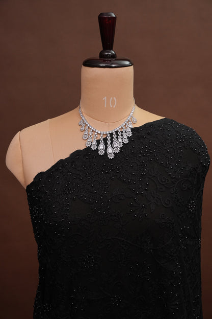 Party Wear Georgette Saree with Self-Tone Embroidery - Black