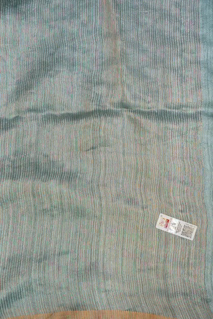 Muted Sea Green Pure Muslin Matka Silk Saree|Silk Mark Certified