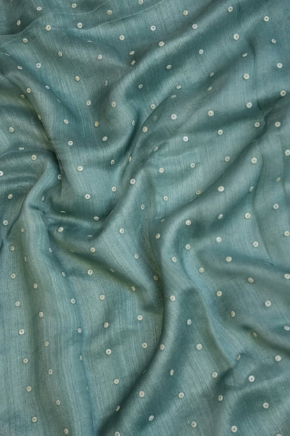 Muted Sea Green Pure Muslin Matka Silk Saree|Silk Mark Certified