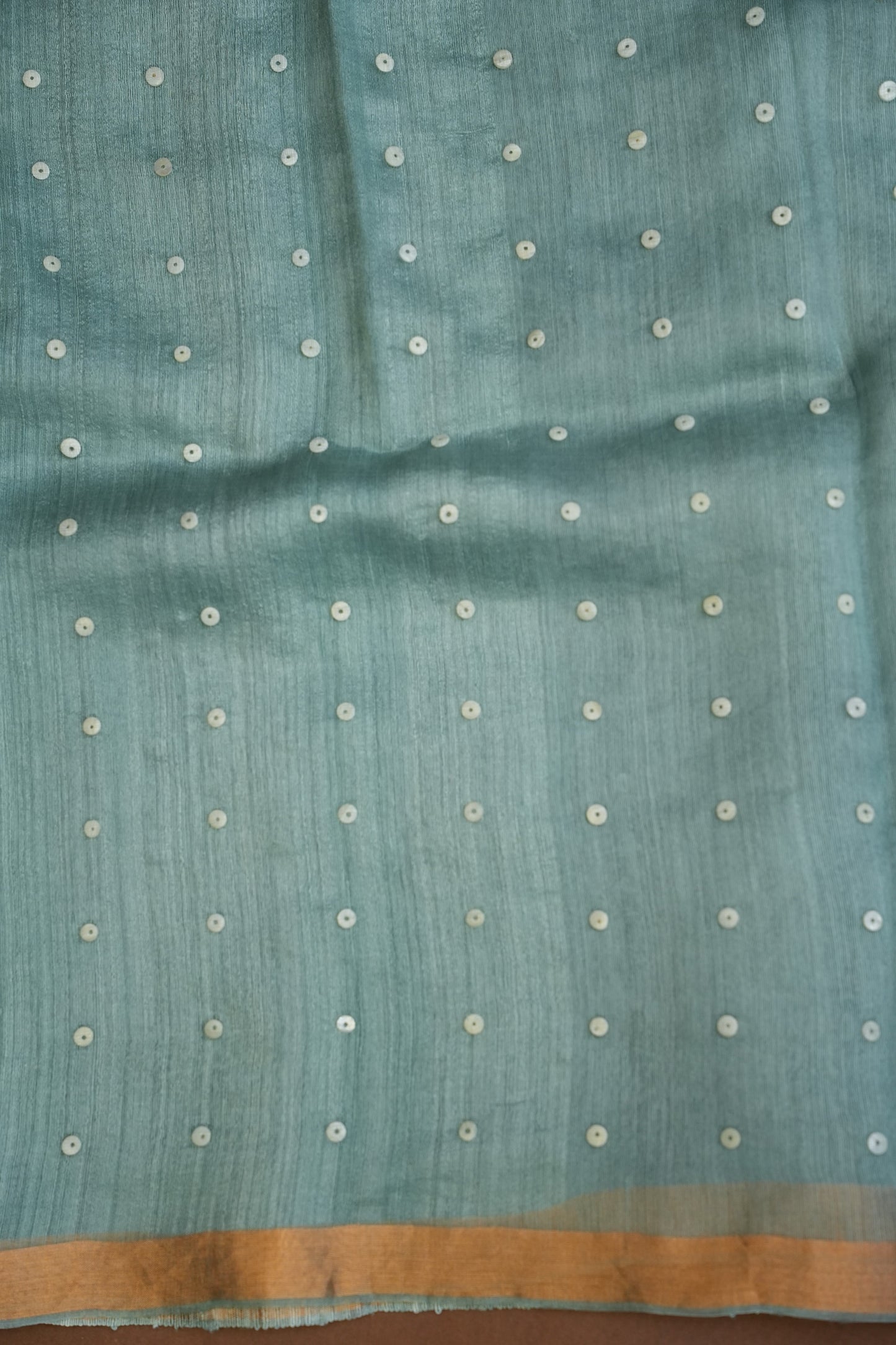 Muted Sea Green Pure Muslin Matka Silk Saree|Silk Mark Certified