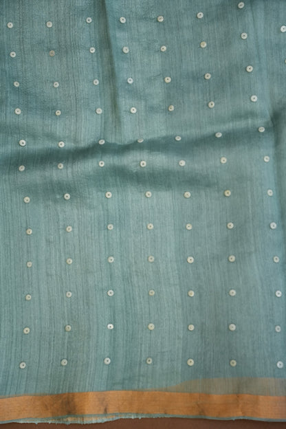 Muted Sea Green Pure Muslin Matka Silk Saree|Silk Mark Certified