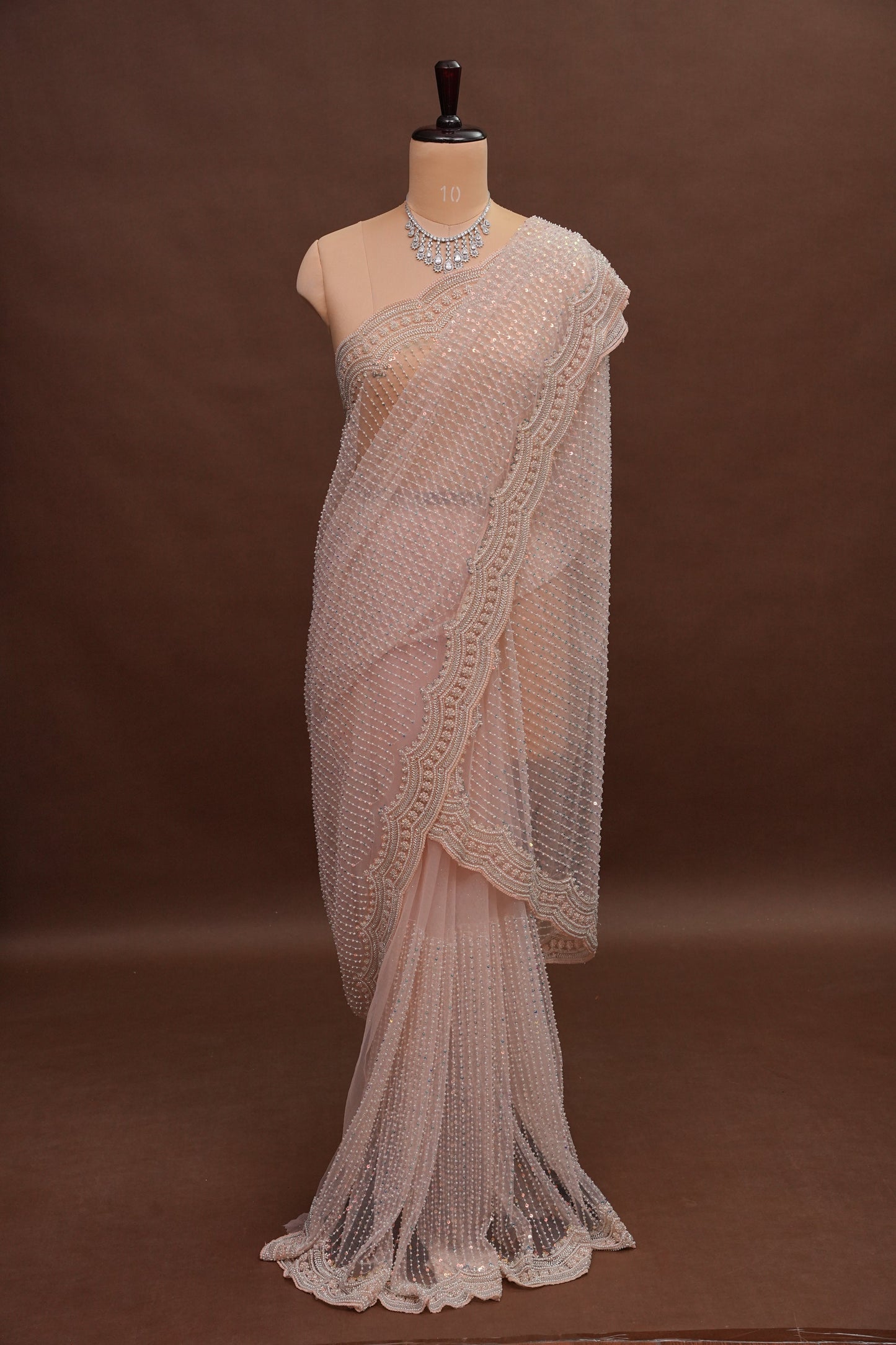 Party Wear Saree with All-Over Bead & Sequin Embellishments - Blush Nude