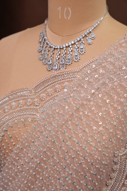 Party Wear Saree with All-Over Bead & Sequin Embellishments - Blush Nude