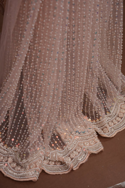 Party Wear Saree with All-Over Bead & Sequin Embellishments - Blush Nude