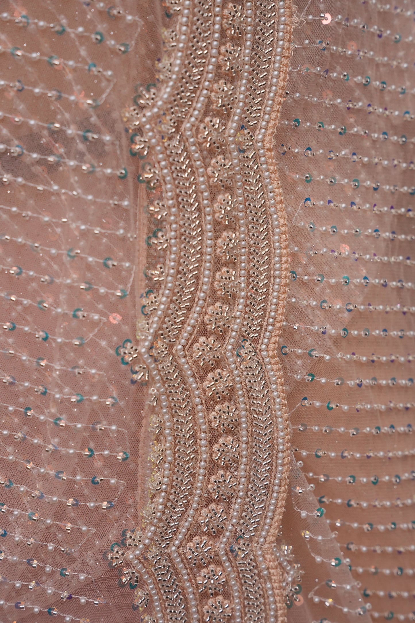 Party Wear Saree with All-Over Bead & Sequin Embellishments - Blush Nude