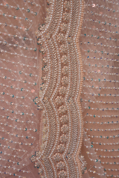 Party Wear Saree with All-Over Bead & Sequin Embellishments - Blush Nude