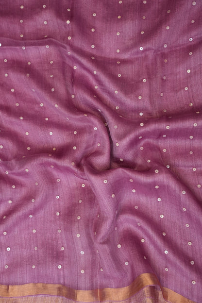 Mauve Pink Pure Muslin Pure Silk Saree|Silk Mark Certified