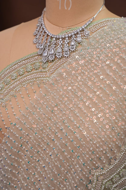 Party Wear Saree with All-Over Bead & Sequin Embellishments - Pastel Green