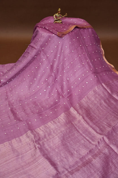 Mauve Pink Pure Muslin Pure Silk Saree|Silk Mark Certified