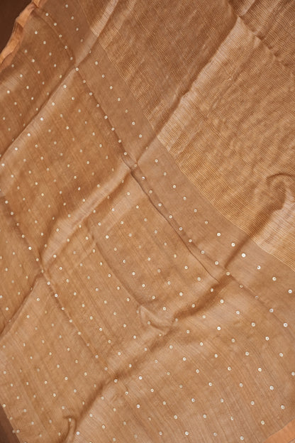 Warm Sand Beige Pure Muslin Pure Silk Saree|Silk Mark Certified