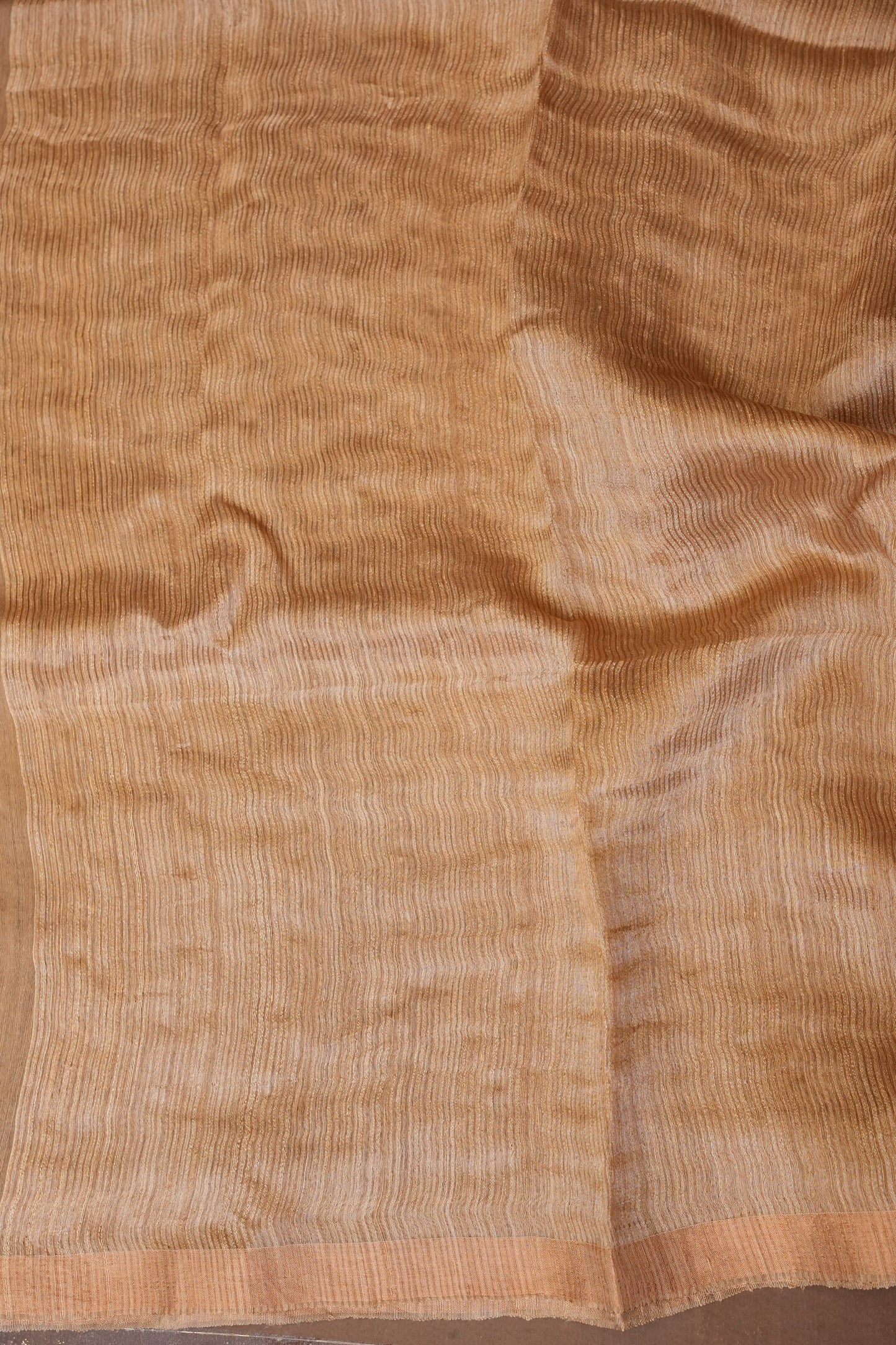Warm Sand Beige Pure Muslin Pure Silk Saree|Silk Mark Certified