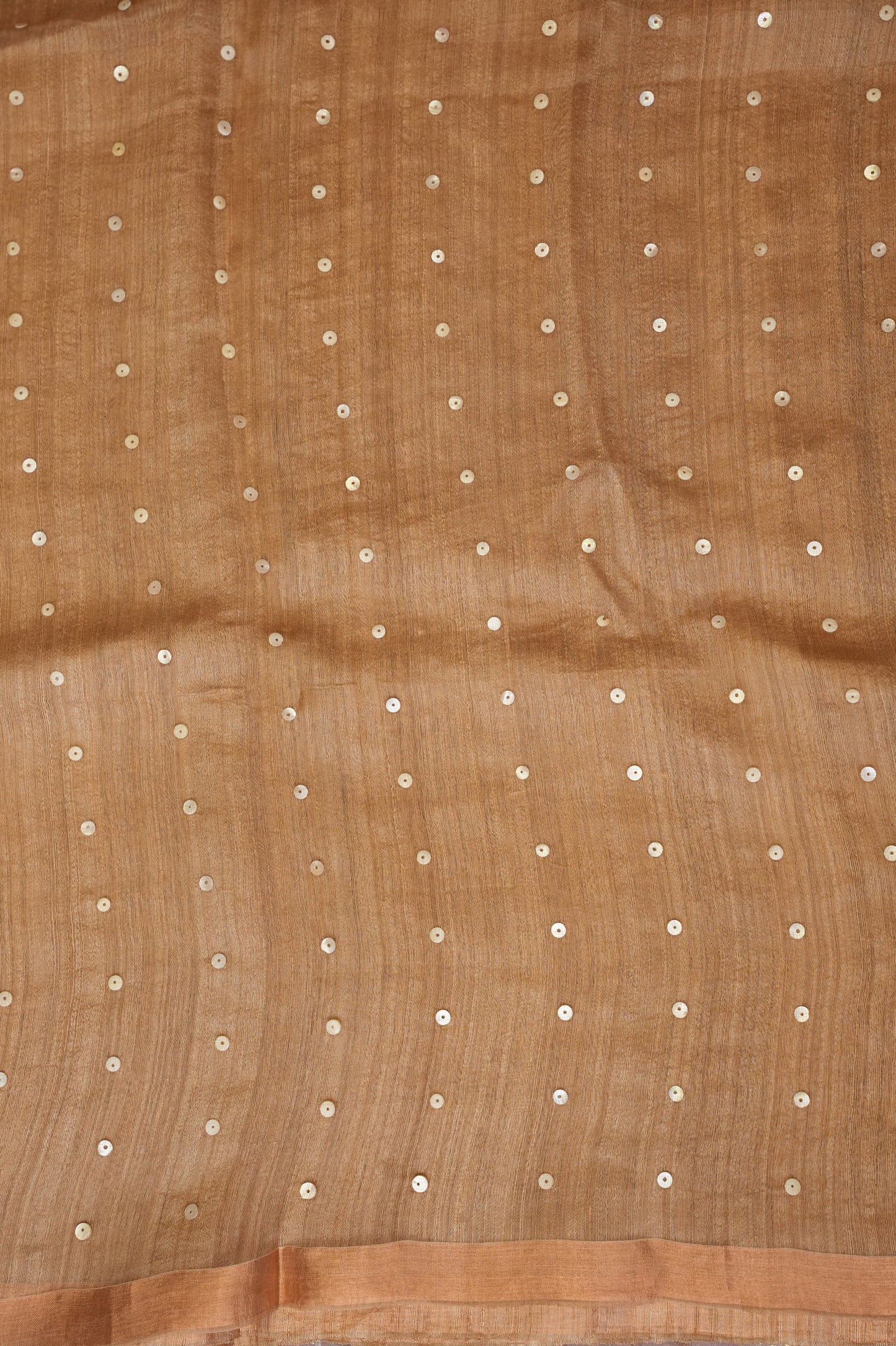 Warm Sand Beige Pure Muslin Pure Silk Saree|Silk Mark Certified