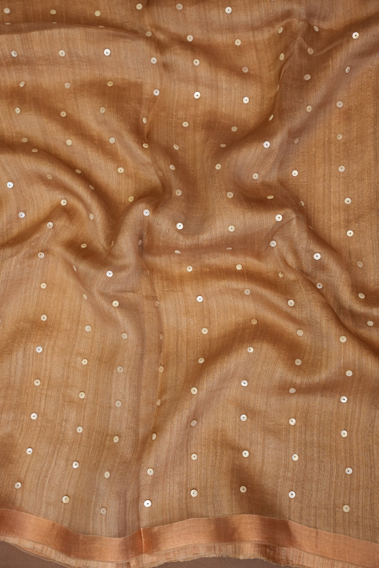 Warm Sand Beige Pure Muslin Pure Silk Saree|Silk Mark Certified