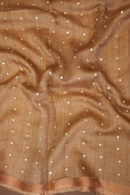 Warm Sand Beige Pure Muslin Pure Silk Saree|Silk Mark Certified