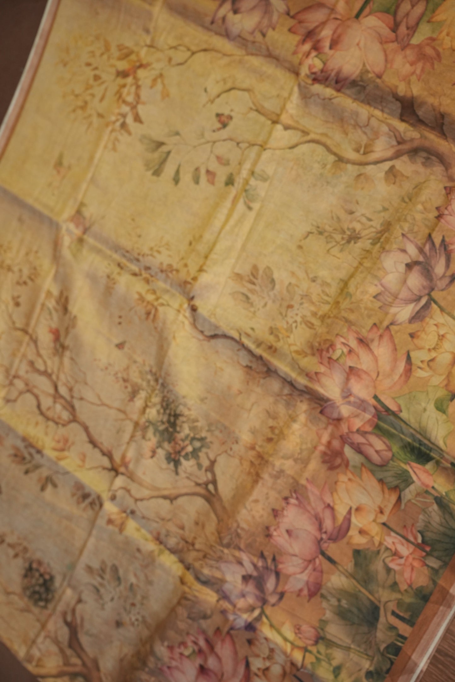 Digital Printed Tissue Raw Silk Saree with Enchanted Lotus Garden